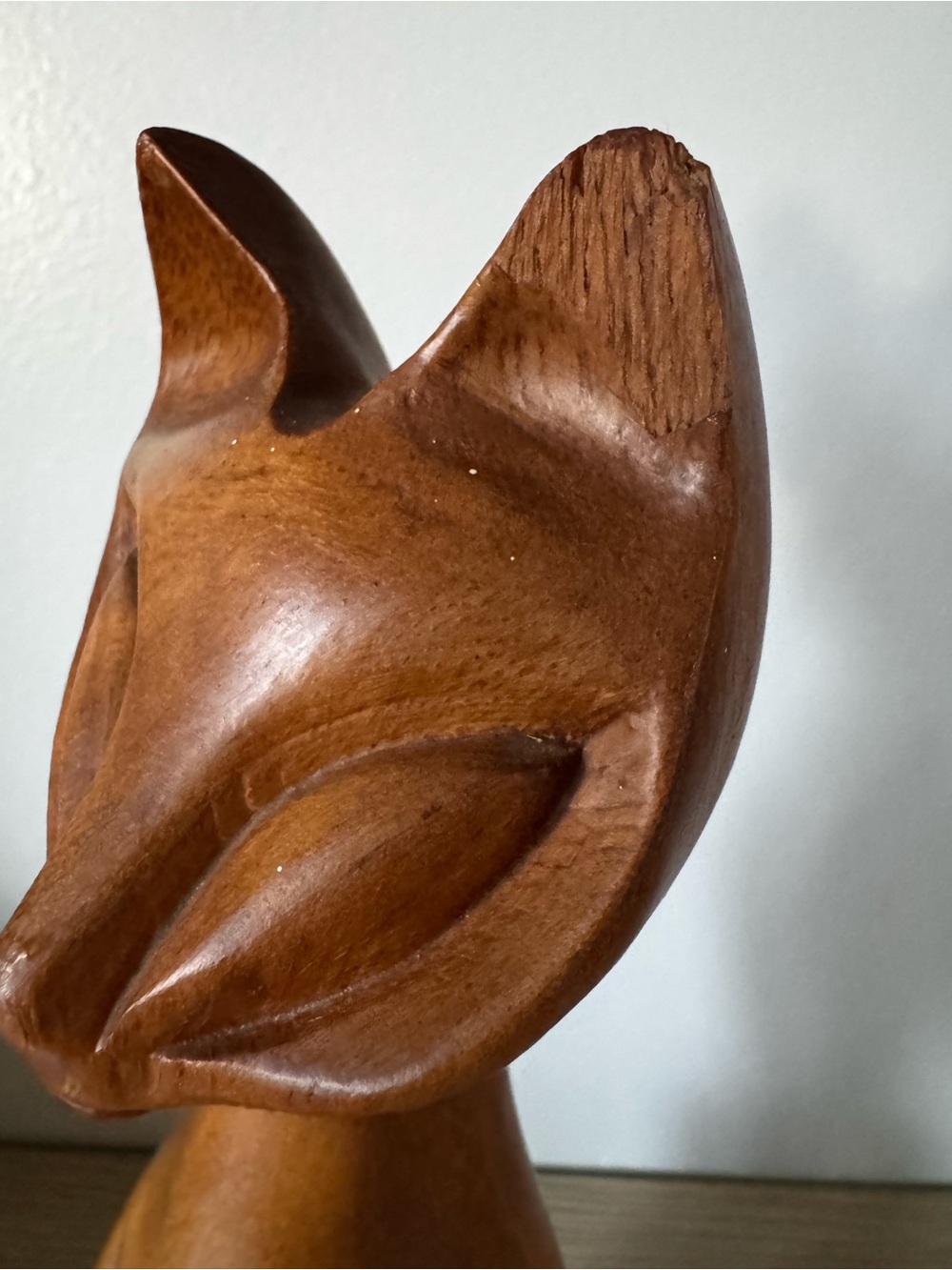 Handcrafted Wooden Cat Figurine - Brown - Picture 3 of 10